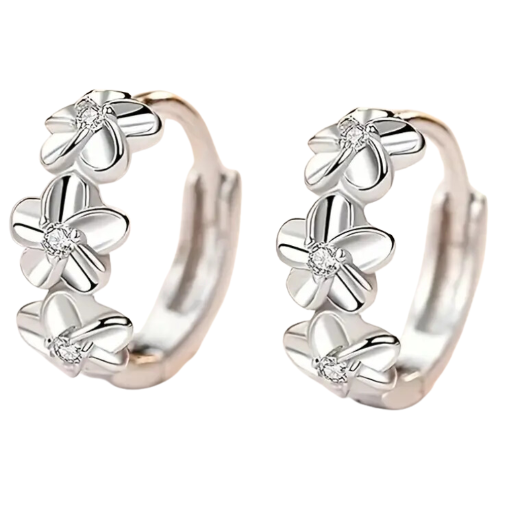 925 Sterling Silver Floral Huggie Hoop Earrings for Women – Delicate Flower 165