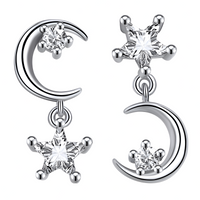 Moon And Star Crystal Stud Earrings Women Aluminium Alloy Metal Asymmetric  1060