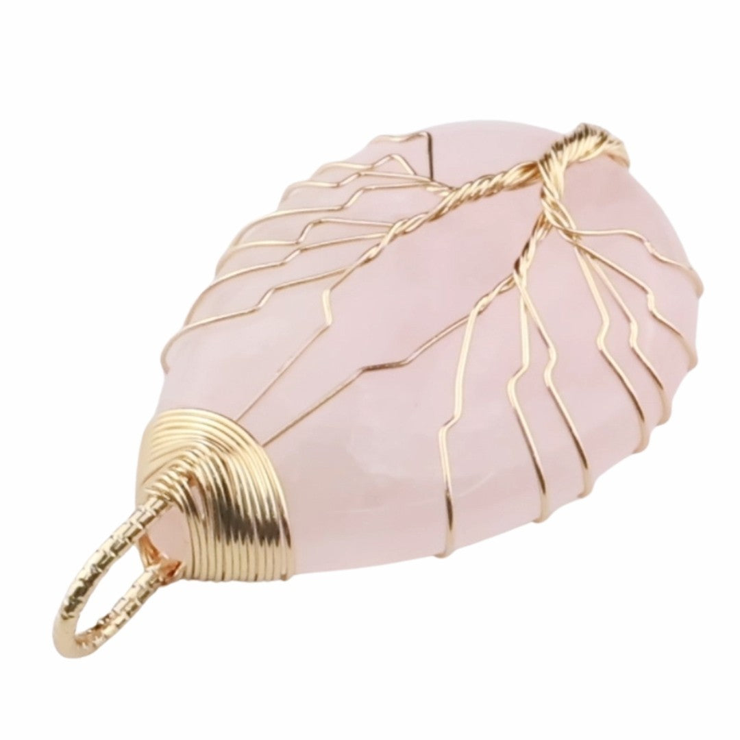 Gold Pink Crystal Tree Of Life Pendant Necklace For Women Oval Gemstone 1343