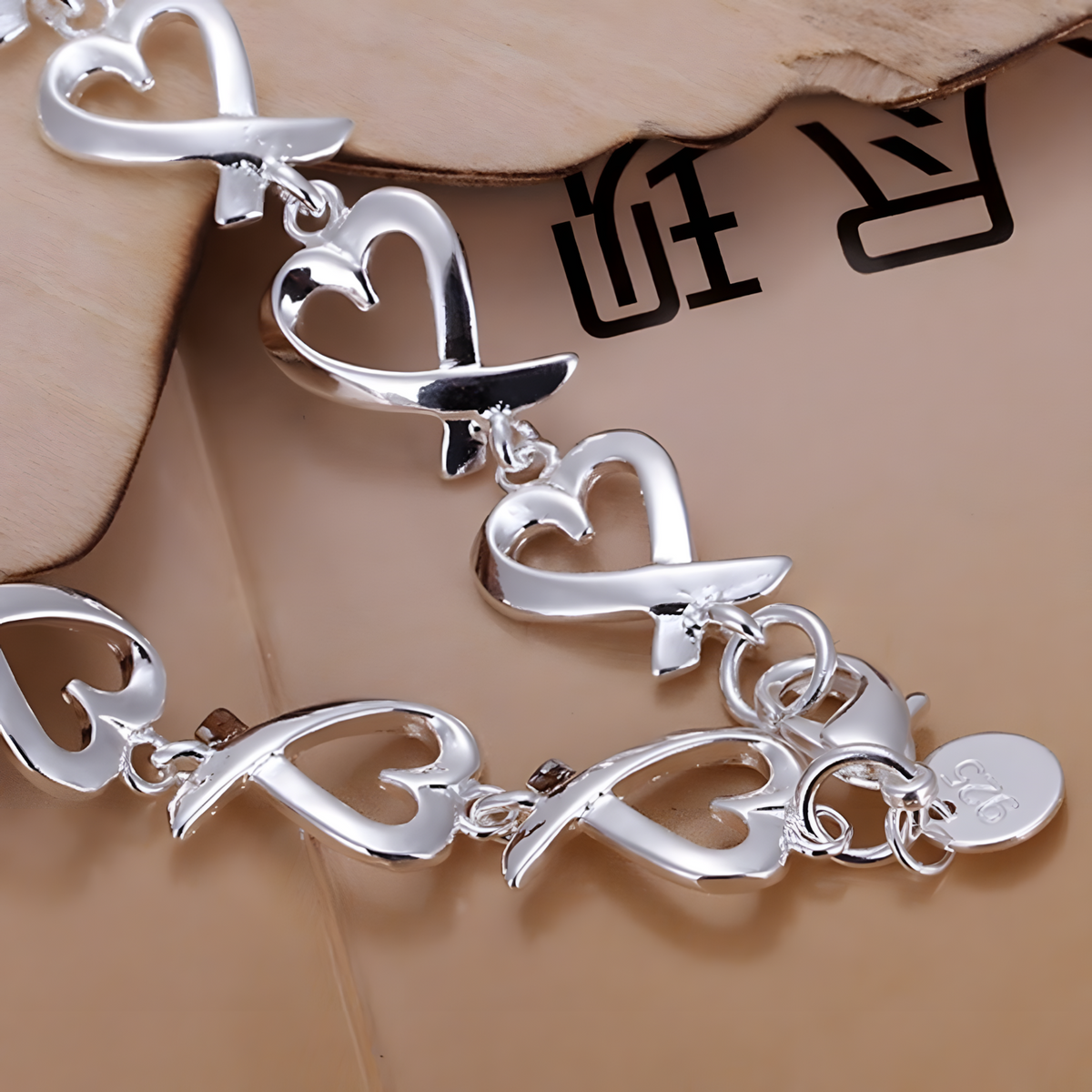 Silver Plated Heart Link Bracelet Copper Alloy with 925 Silver Plating 1210