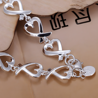 Silver Plated Heart Link Bracelet Copper Alloy with 925 Silver Plating 1210
