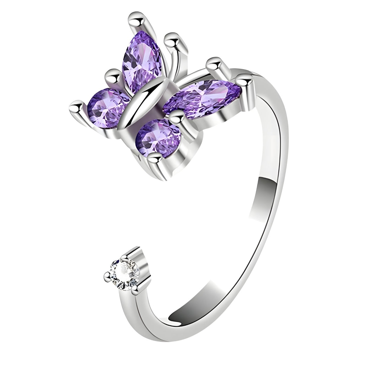 Adjustable Butterfly Spinner Ring 925 Sterling Silver Style, Rotating Purple 371