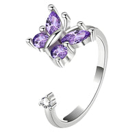 Adjustable Butterfly Spinner Ring 925 Sterling Silver Style, Rotating Purple 371