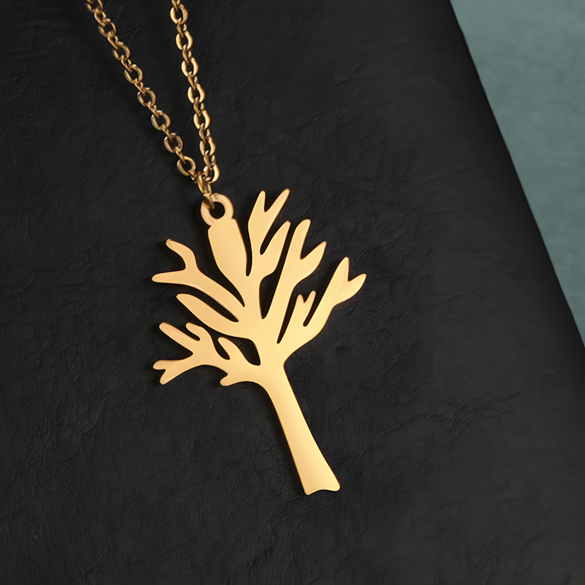 Tree of Life Silhouette Gold Pendant Necklace –Stainless Steel 45+5cm Chain 1086