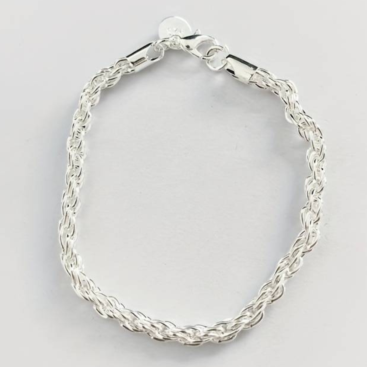 925 Sterling Silver 4MM Rope Chain Bracelet with Heart Charm, 20CM Length 150