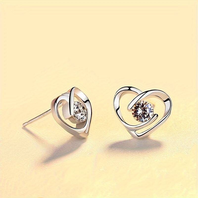 Unique Heart Design Stud Earrings Alloy Jewelry Embellished Zircon Elegant 55 UK