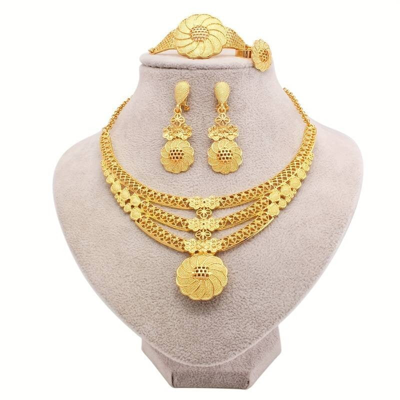 5-Piece Traditional Bridal Jewellery Set: Earrings, Necklace, Bracelet, Ring 109