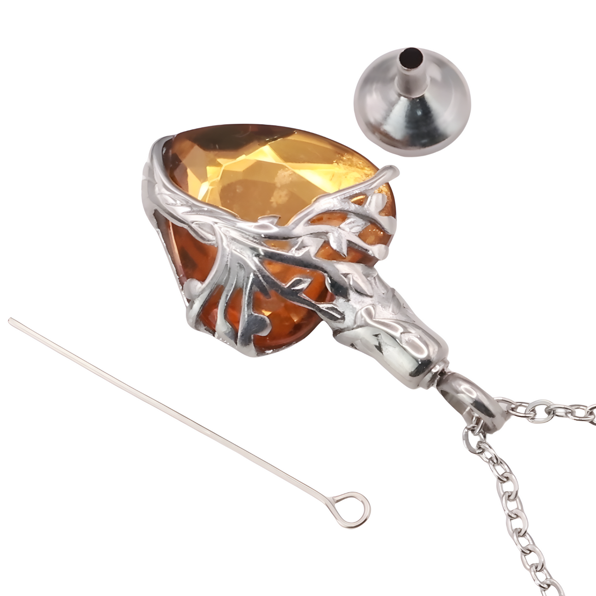 Heart Tree of Life Urn Necklace Crystal Funnel Filler 316L Stainless Steel B211