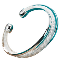 925 Sterling Silver Multi-Strand Mesh Open Cuff Bangle Bracelet for Women - 407