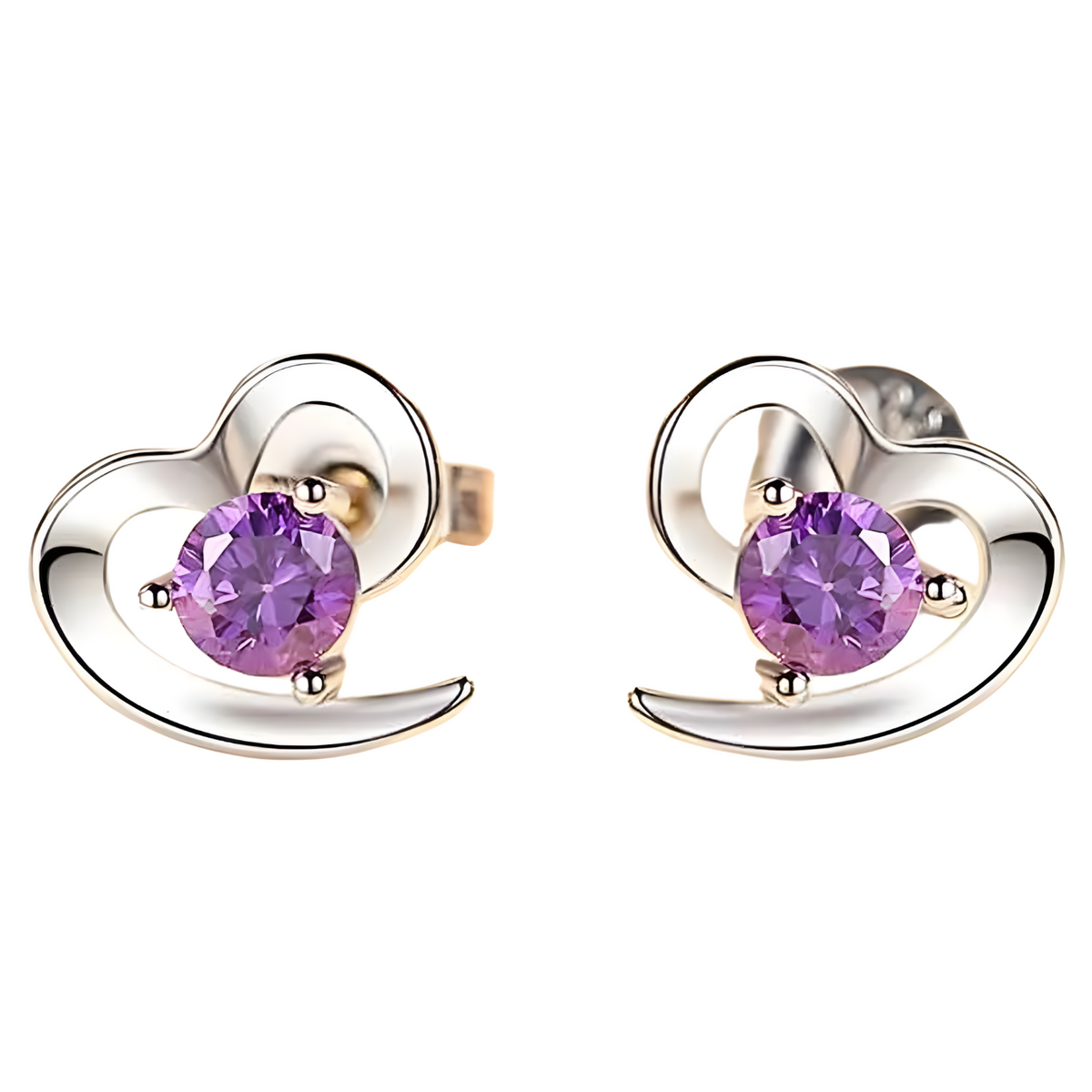 Sterling Silver 925 Amethyst Stone Heart Shaped Stud Earrings Girls Women 481