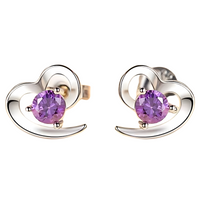 Sterling Silver 925 Amethyst Stone Heart Shaped Stud Earrings Girls Women 481