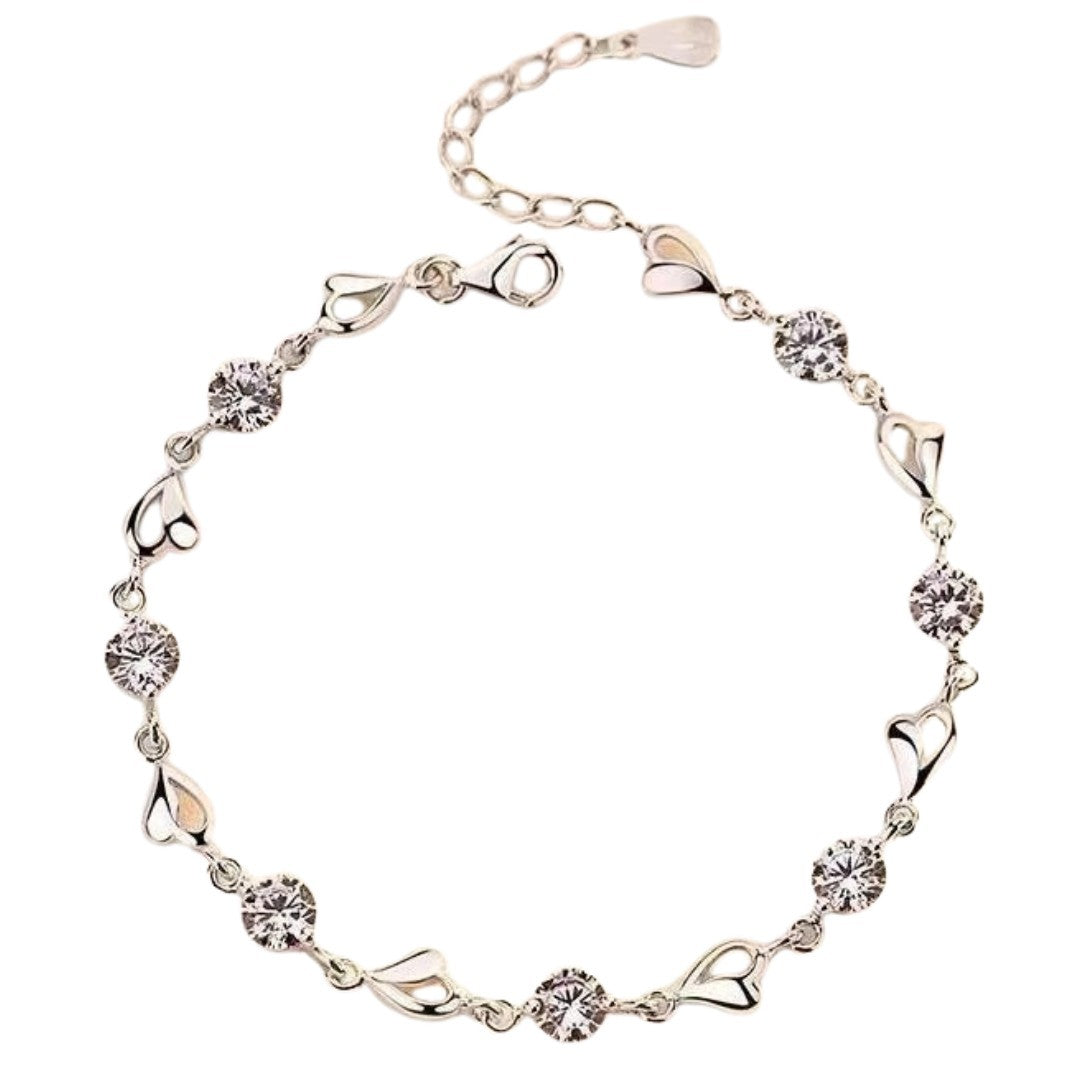 Unified Jewellery Silver Tone Bracelet Rhinestone Heart Link Chain Bracelet 413