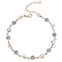 Unified Jewellery Silver Tone Bracelet Rhinestone Heart Link Chain Bracelet 413