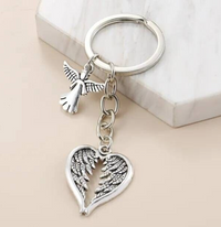 Guardian Angel Wings Keychain Y2K Heart Shaped Alloy Key Ring Purse Bag 41 UK