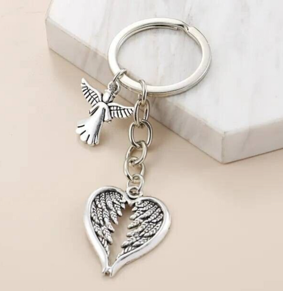 Guardian Angel Wings Keychain Y2K Heart Shaped Alloy Key Ring Purse Bag 41 UK