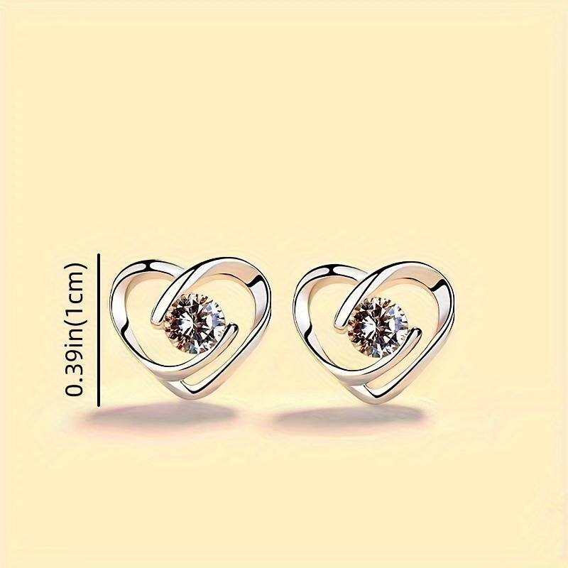 Unique Heart Design Stud Earrings Alloy Jewelry Embellished Zircon Elegant 55 UK