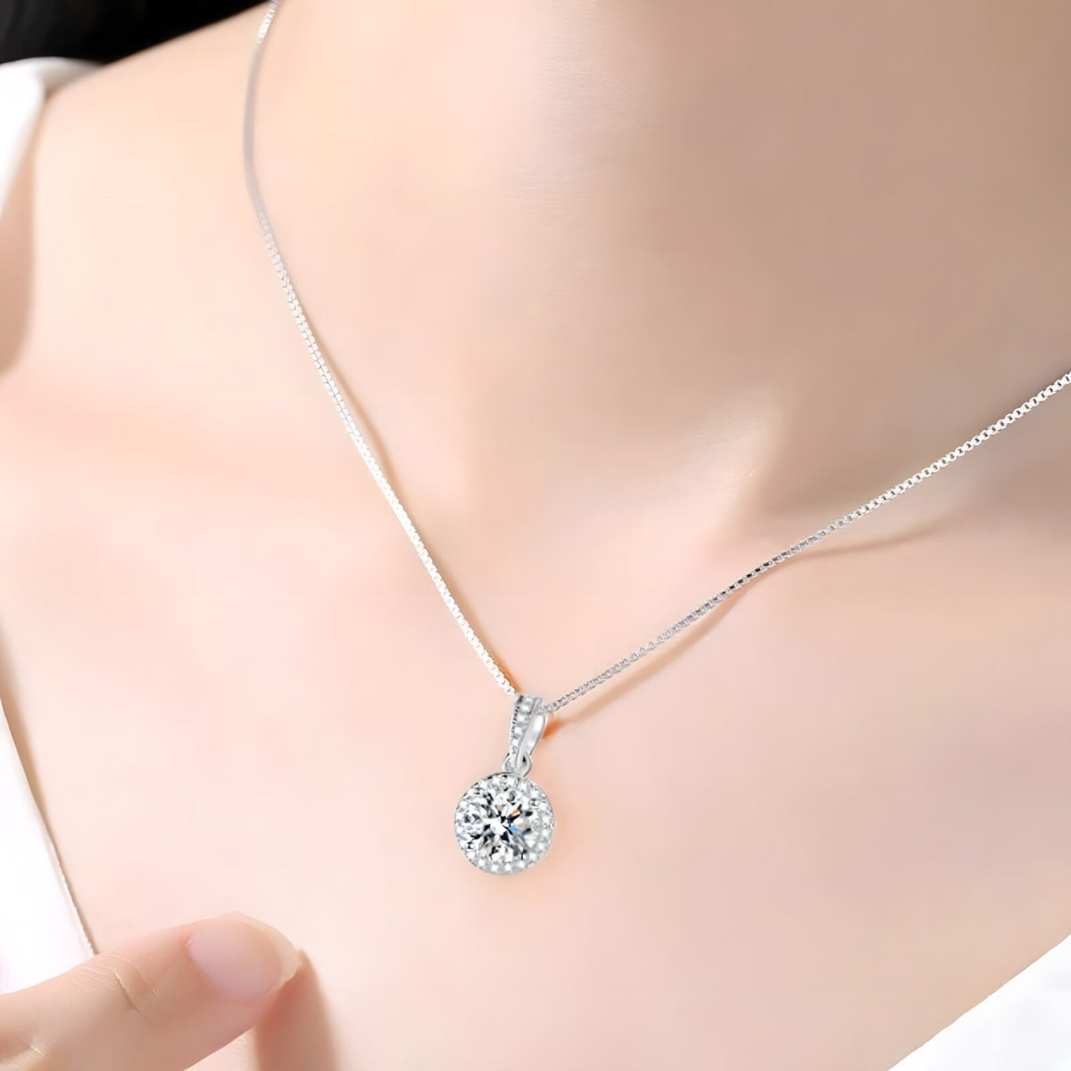 925 Sterling Silver Fine Round AAA Zircon Pendant Necklaces Women Jewelry 273