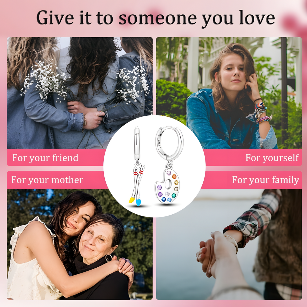 Artist Palette & Brush Drop Earrings Women Rhodium-Plated Alloy Multicolor 1465
