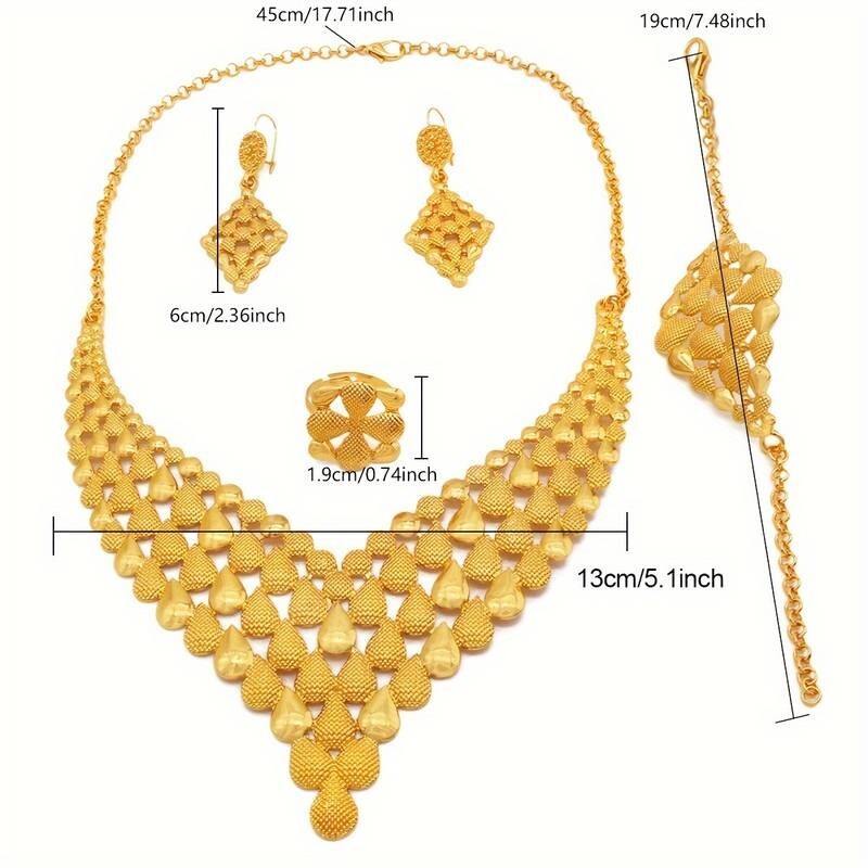 5-Piece Bridal Jewelry Set: Earrings, Necklace, Bangle, Ring, Exaggerated 110