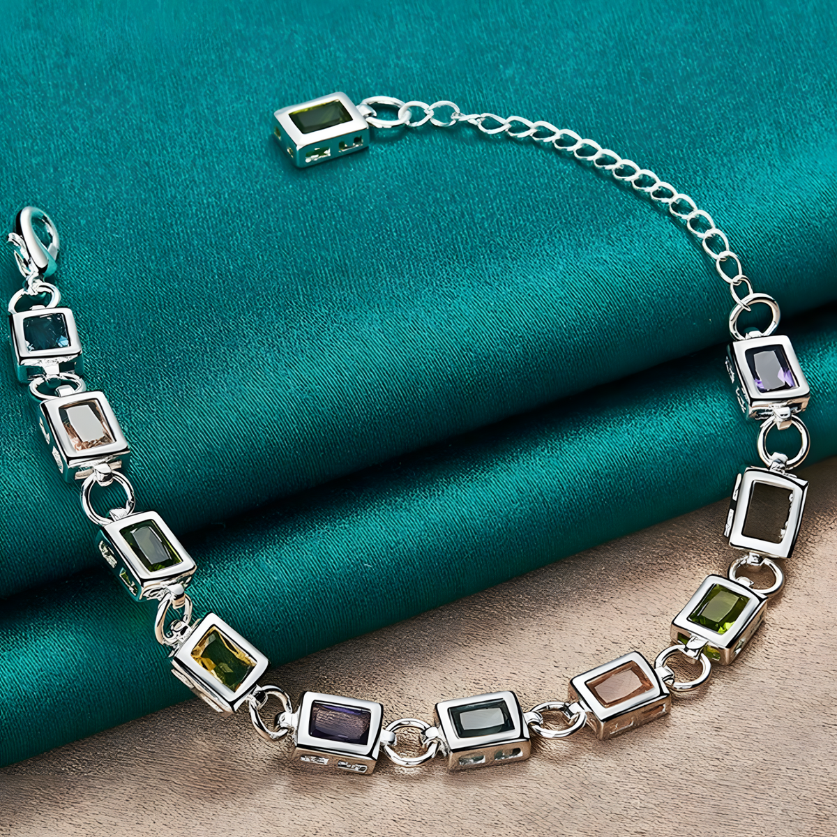 Cushion Cut Multi Tone Zirconia Station Bracelet Chic Geometric Square 1729