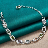 Cushion Cut Multi Tone Zirconia Station Bracelet Chic Geometric Square 1729