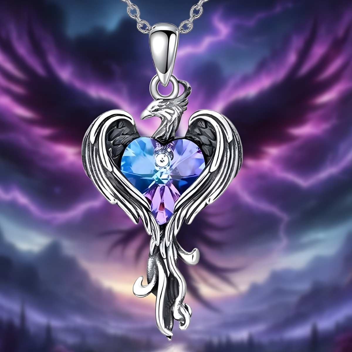 Phoenix Heart Necklace    Gothic Fantasy Firebird Pendant Mystical Winged 1183