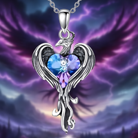 Phoenix Heart Necklace    Gothic Fantasy Firebird Pendant Mystical Winged 1183
