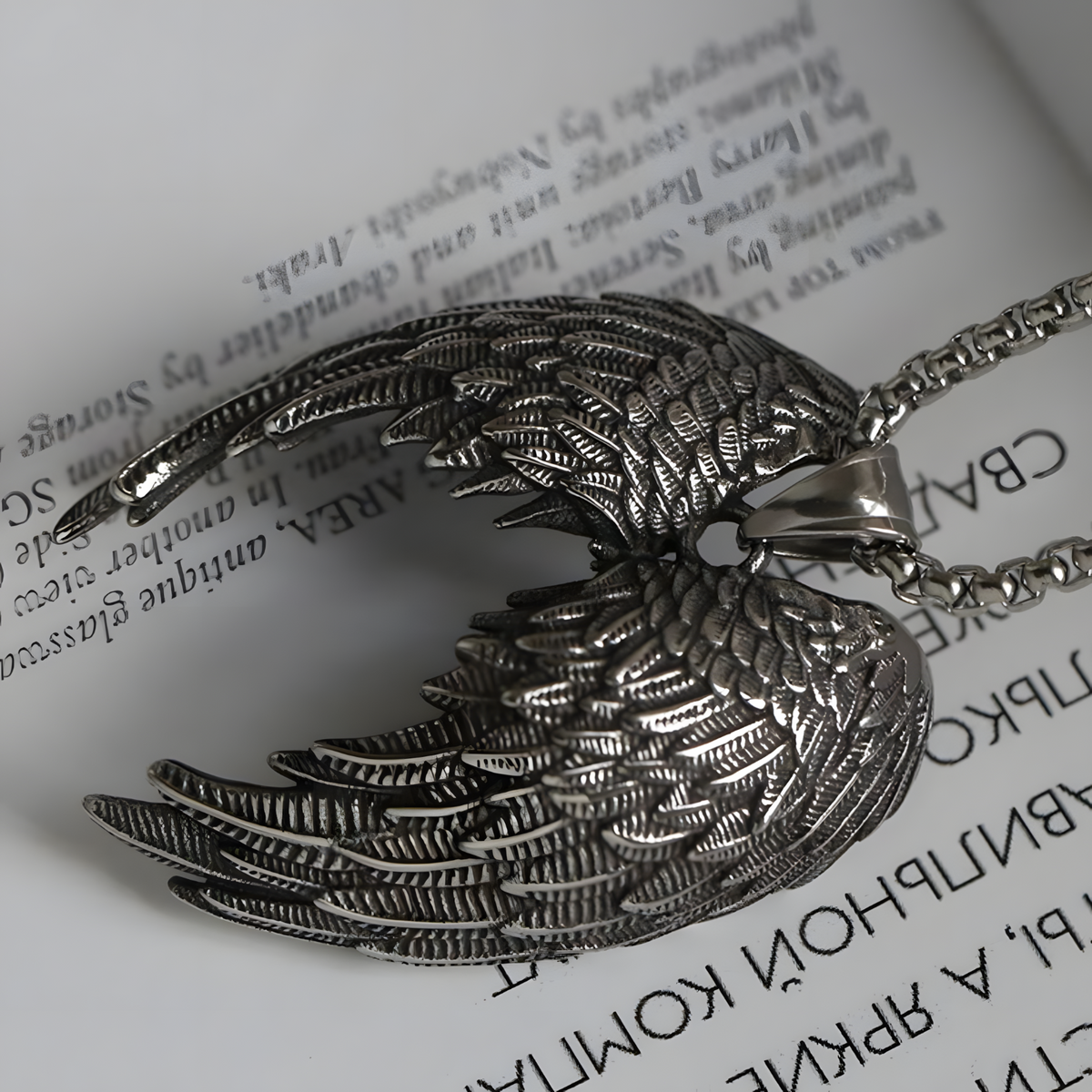 Angel Wing Pendant Necklace For Men - Silver Colour Feather Wing Chain 1787