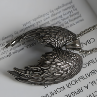 Angel Wing Pendant Necklace For Men - Silver Colour Feather Wing Chain 1787