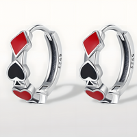 925 Sterling Silver Heart & Spade Hoop Earrings Women Red & Black Enamel 837