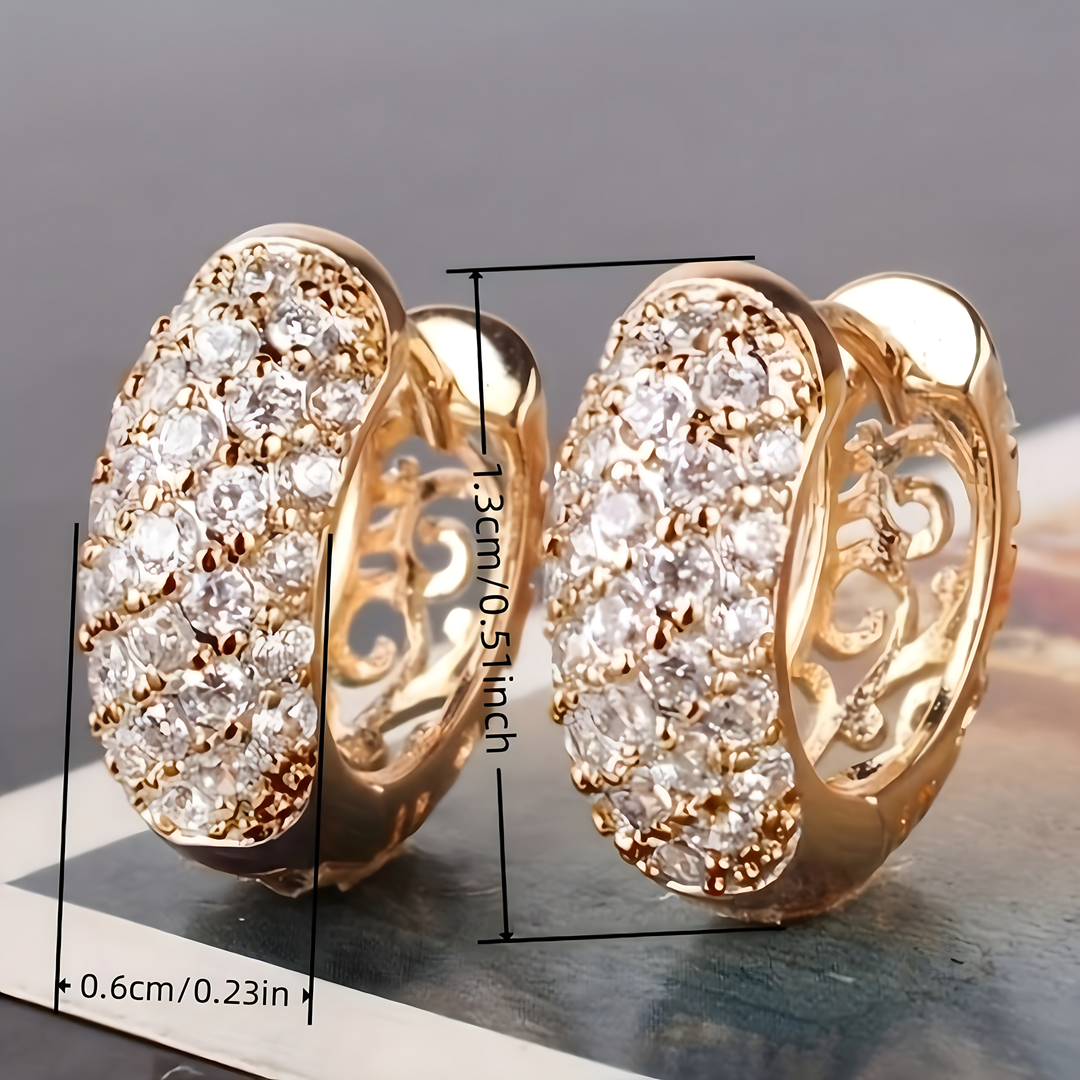 Luxury Pave Hoop Earrings for Women – Rose Gold Tone Cubic Zirconia Huggie 650