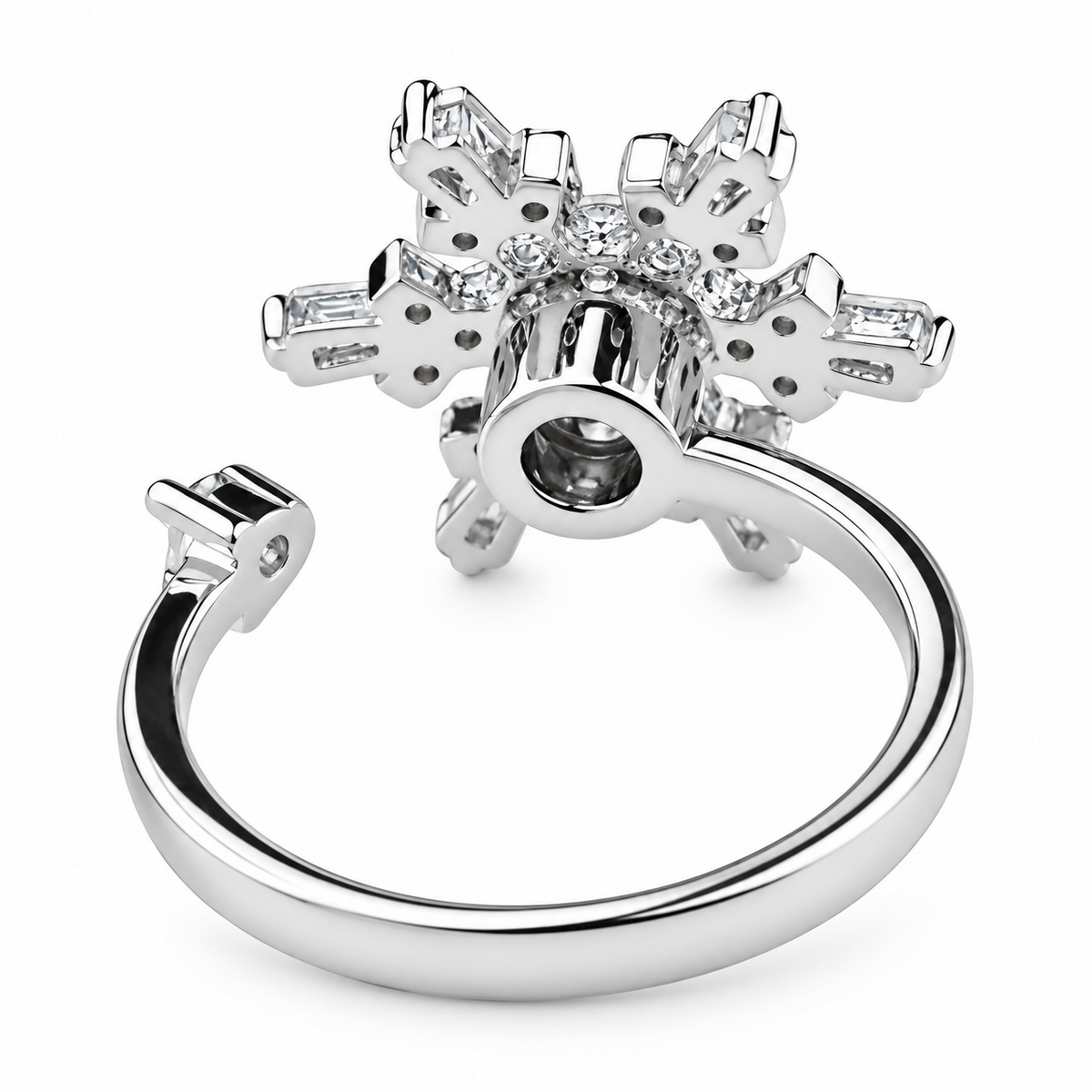 Rotatable Snowflake Spinner Ring For Women, Adjustable Open Band Fidget 1509