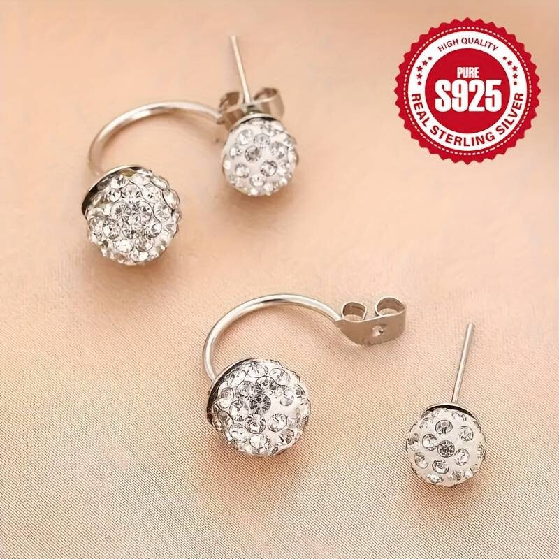 Exquisite Double Ball Design Stud Earring 925 Sterling Silver Hypoallergenic 136