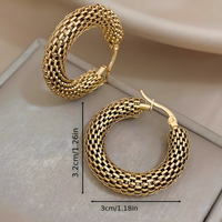 Chunky Huggie Hoop Earrings for Women Gold Color Stainless Steel Mesh Woven 645