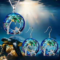 Turtle Necklace and Earring Set Sterling Silver Plated Women Girls Tropical B146