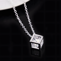 Silver-Plated Geometric Cube Necklace Women – Zircon Crystal Pendant, Link 839