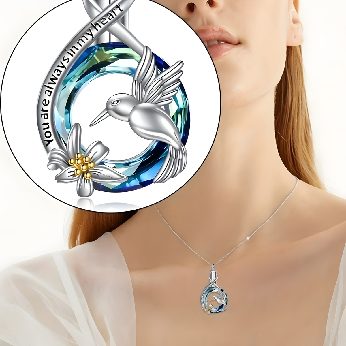 You Are Always In My Heart Memorial Hummingbird Pendant Necklace For Women 1750