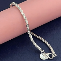 Twisted Rope Chain Bracelet, 20cm Silver Colour Link Bracelet, Trendy Round 1795