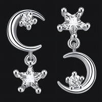 Moon And Star Crystal Stud Earrings Women Aluminium Alloy Metal Asymmetric  1060