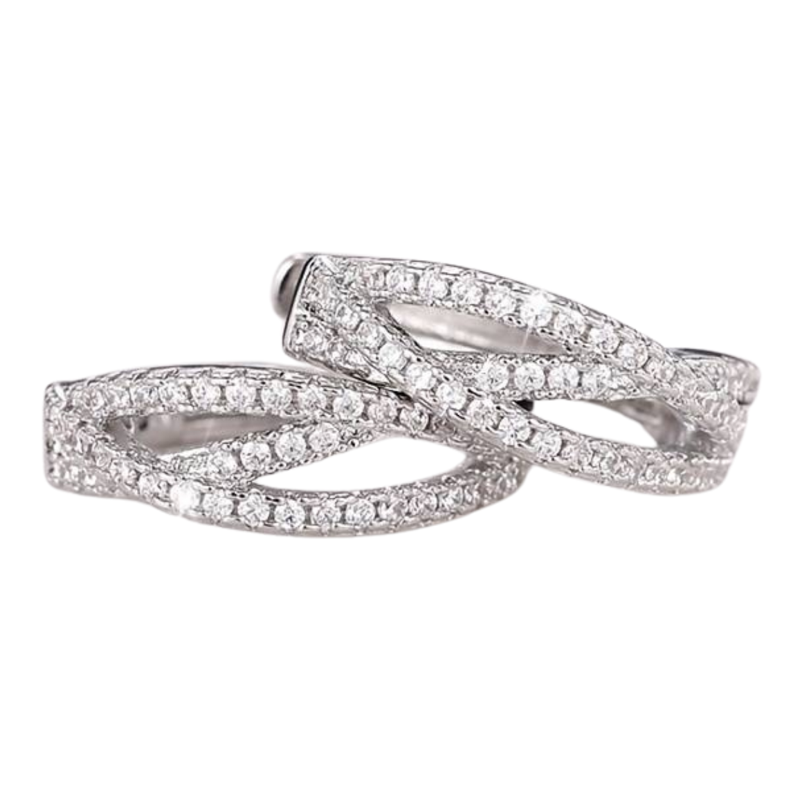 Silver-Plated Streamlined Hoop Earrings Cubic Zirconia, 1.5cm Elegant Twist 158