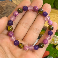 Anxiety Beaded Bracelet Tiger Eye & Rose Quartz, Stress Reduction Calming 1403