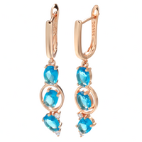 Blue Natural Zircon Drop Earrings for Women,Copper Alloy with 585 Rose Gold 1275