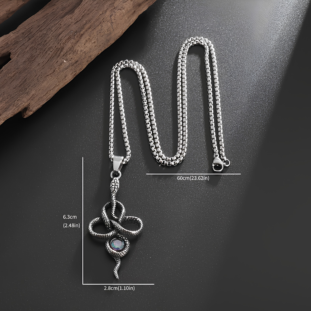 Gothic Snake Necklace Silver Tone Serpent Pendant Jewellery With Iridescent B351