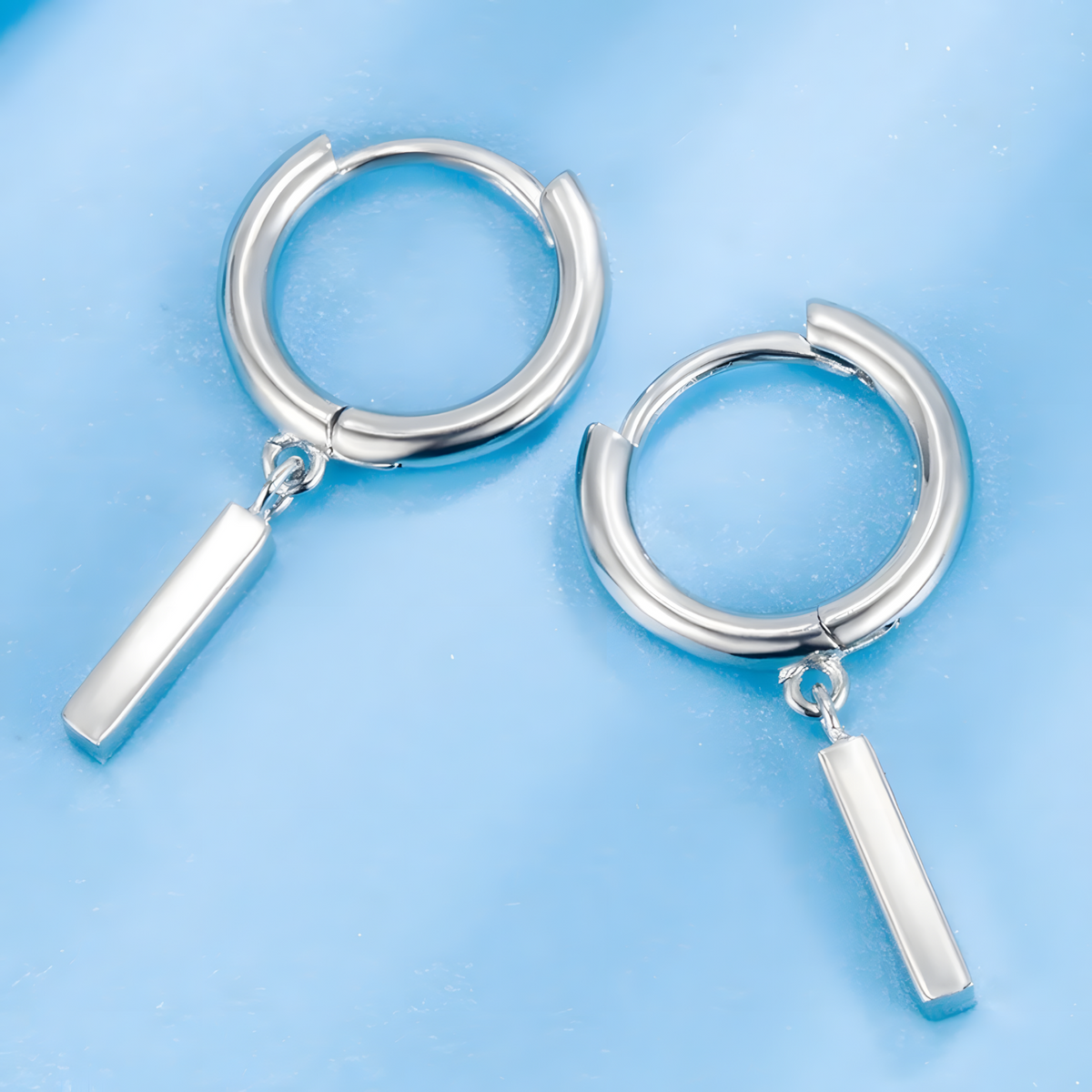 925 Sterling Silver Dainty Rectangular Metal Bar Drop Earrings Women, Hoop 501