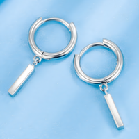 925 Sterling Silver Dainty Rectangular Metal Bar Drop Earrings Women, Hoop 501