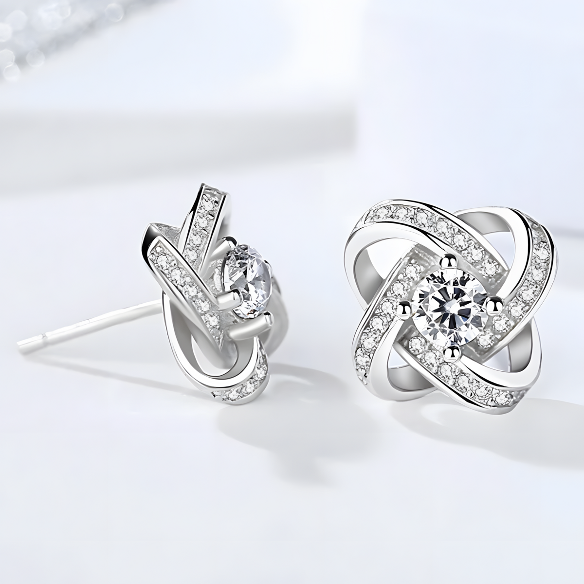 Sterling Silver Knot Stud Earrings AAA Cubic Zirconia  Elegant Infinity Knot 334