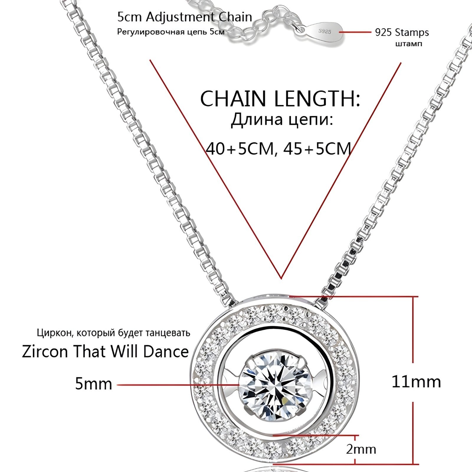 925 Sterling Silver Jewelry Round Zircon Pendants Necklaces Women Fine Semi 267