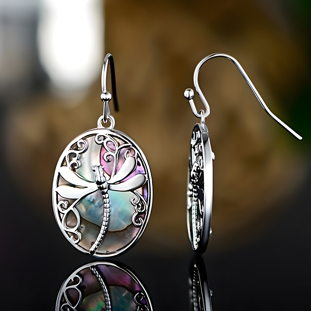 Creative Retro Geometric Oval Dragonfly Stainless Steel Dangle Earrings B82