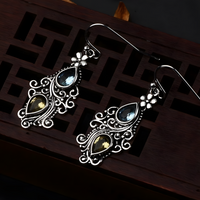 Vintage Floral Drop Earrings Women – Dual Teardrop Gemstone Dangle Earrings 548
