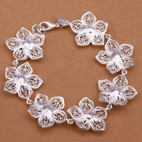 925 Silver Plated Filigree Flower Bracelet, Adjustable Women's Jewellery 422